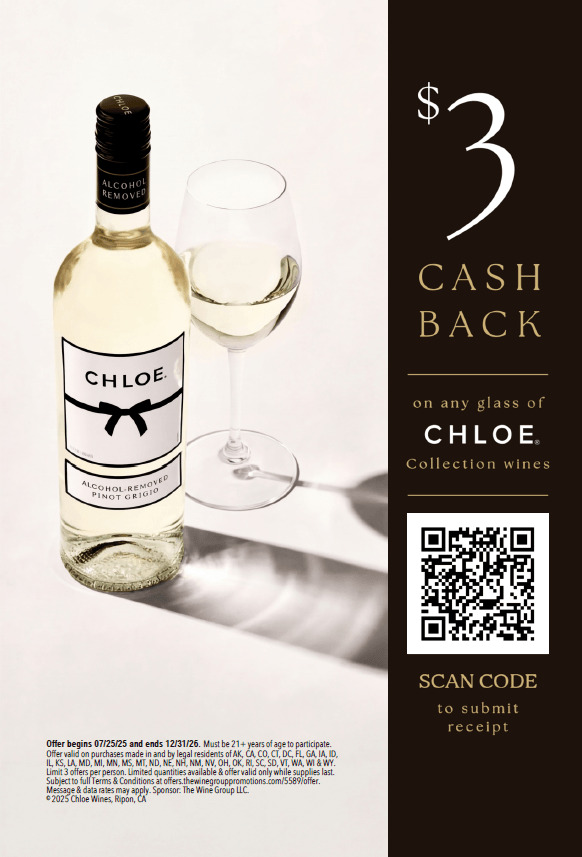 Chloe Alcohol Removed $3 Offer Menu Insert