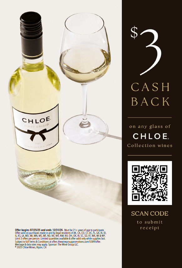 Chloe Pinot Grigio $3 Offer Menu Insert