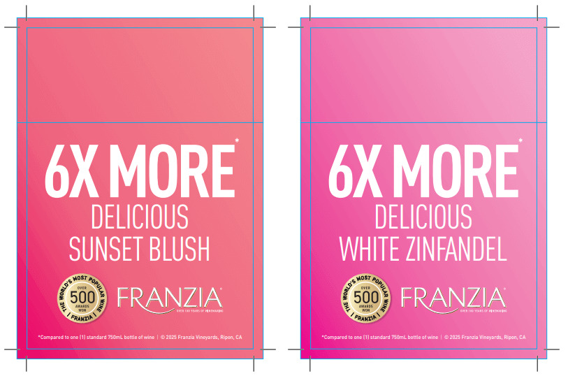 Franzia Flow 2026 Double Sided Shelf Talker - Sunset Blush and White Zinfandel