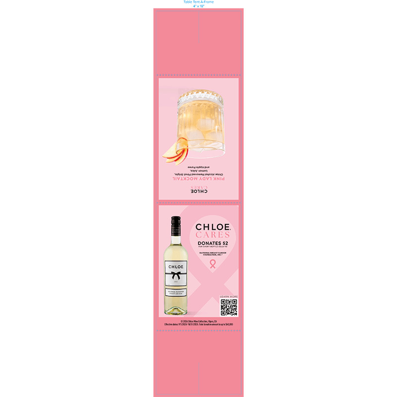 Chloe Cares Table Tent - Alcohol Removed Pinot Grigio