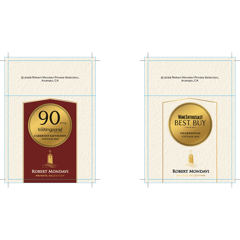 Robert Mondavi Private Selection 2026 Flow Double Sided Shelf Talker - Chardonnay and Cabernet Sauvignon