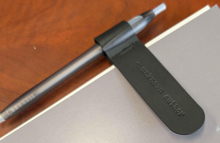 Unknown Author Black Leather Bookmark with Pen Holder