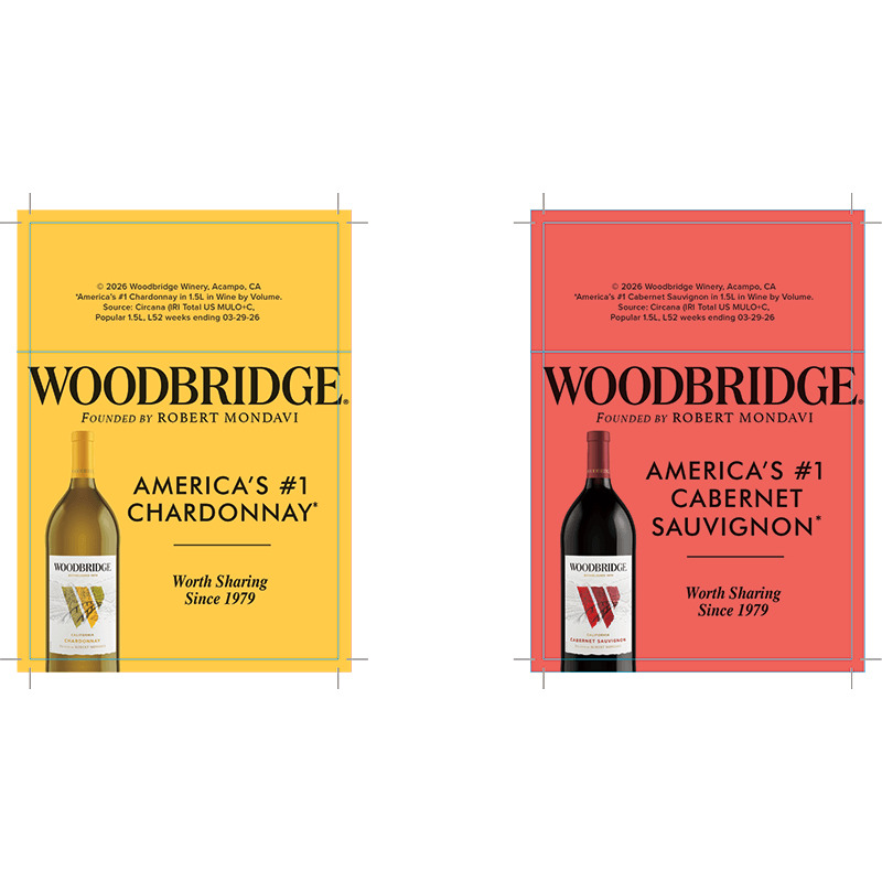 Woodbridge 2026 Flow Double Sided Shelf Talker - Chardonnay and Cabernet Sauvignon